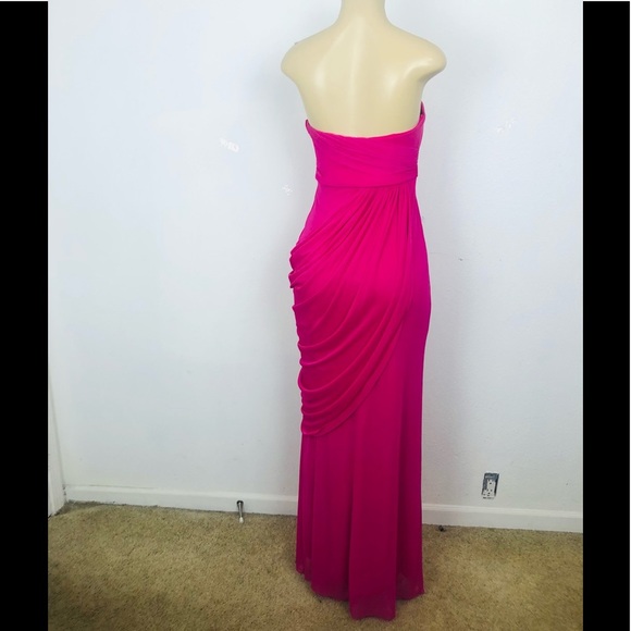 DAVID’S BRIDAL Extra Long Strapless Mesh Dress with Side Draping Fuchsia… - Picture 6 of 7